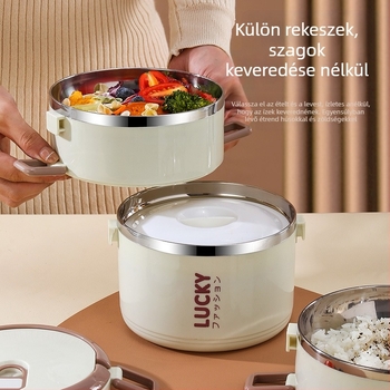 Élelmiszer-minőségű rozsdamentes acél ebédes doboz, hengeres forma, 1–2 L kapacitás, többszintes, diákoknak, mikrohullámú sütővel kompatibilis