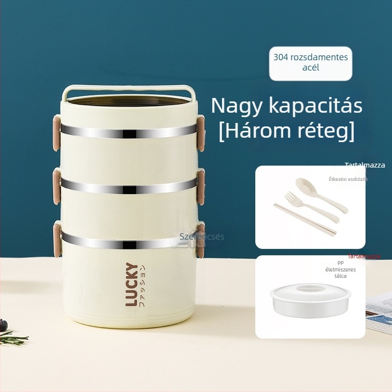 Élelmiszer-minőségű rozsdamentes acél ebédes doboz, hengeres forma, 1–2 L kapacitás, többszintes, diákoknak, mikrohullámú sütővel kompatibilis