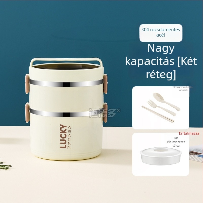 Élelmiszer-minőségű rozsdamentes acél ebédes doboz, hengeres forma, 1–2 L kapacitás, többszintes, diákoknak, mikrohullámú sütővel kompatibilis