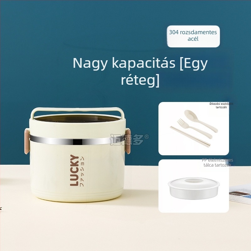 Élelmiszer-minőségű rozsdamentes acél ebédes doboz, hengeres forma, 1–2 L kapacitás, többszintes, diákoknak, mikrohullámú sütővel kompatibilis