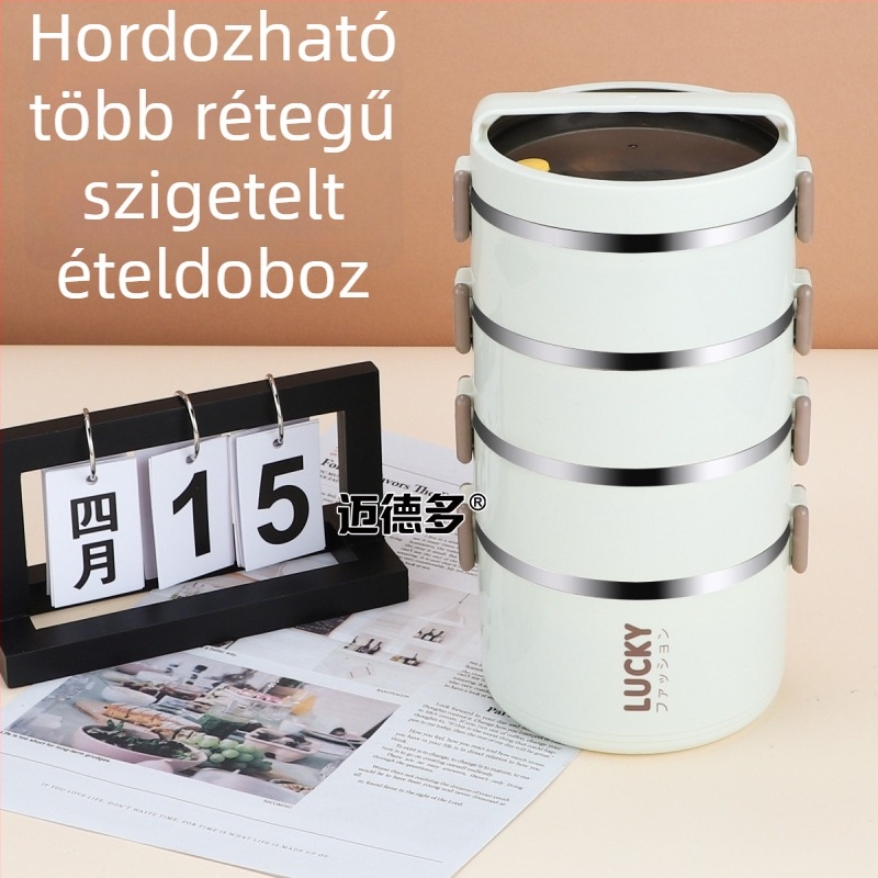 Élelmiszer-minőségű rozsdamentes acél ebédes doboz, hengeres forma, 1–2 L kapacitás, többszintes, diákoknak, mikrohullámú sütővel kompatibilis