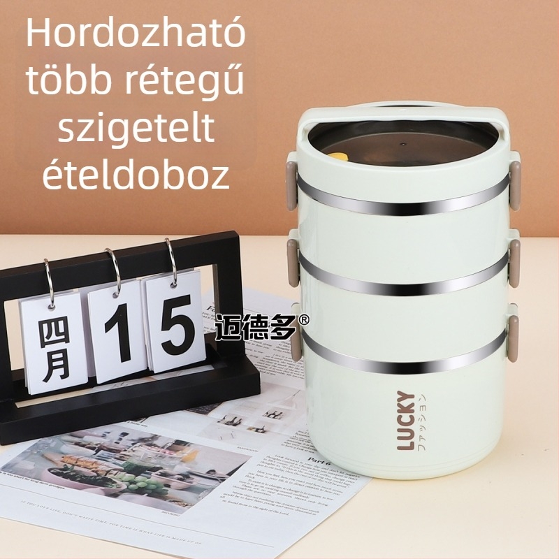 Élelmiszer-minőségű rozsdamentes acél ebédes doboz, hengeres forma, 1–2 L kapacitás, többszintes, diákoknak, mikrohullámú sütővel kompatibilis