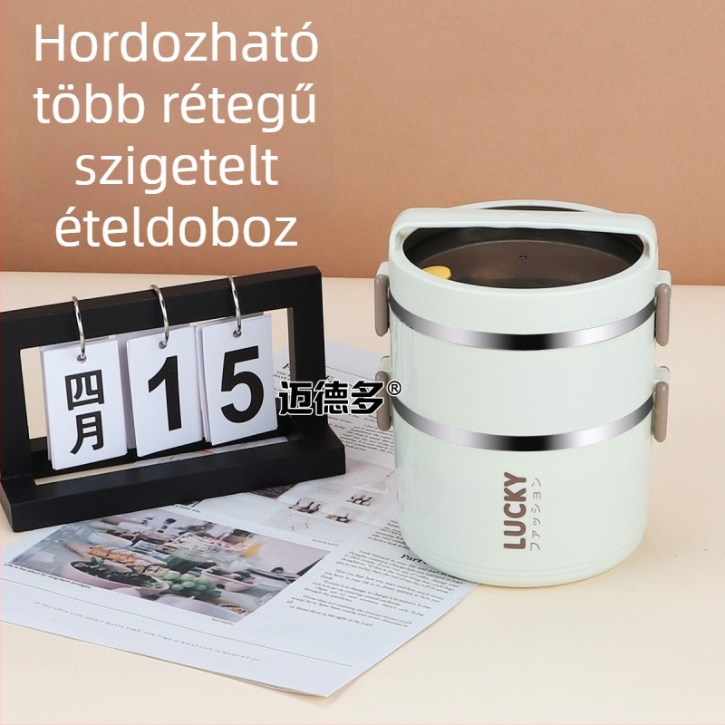 Élelmiszer-minőségű rozsdamentes acél ebédes doboz, hengeres forma, 1–2 L kapacitás, többszintes, diákoknak, mikrohullámú sütővel kompatibilis