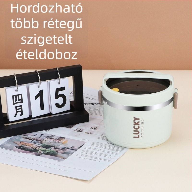 Élelmiszer-minőségű rozsdamentes acél ebédes doboz, hengeres forma, 1–2 L kapacitás, többszintes, diákoknak, mikrohullámú sütővel kompatibilis