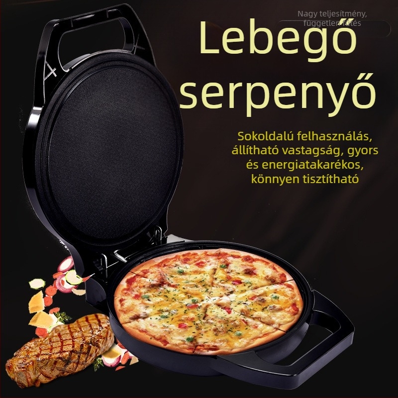 Elektronikus palacsinta serpenyő kettős oldali fűtéssel, 28–32 cm átmérő, 1200–1500 W, gombos vezérlés