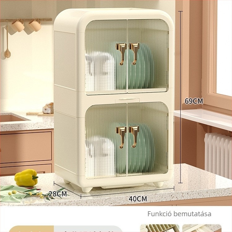 Konyhai edénytároló polc – porálló, 3-szintes, mozgatható, műanyag