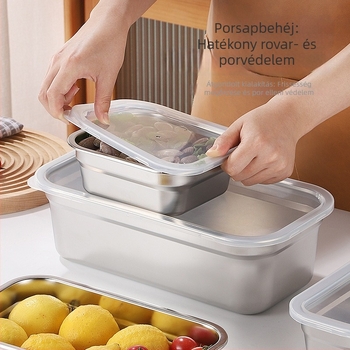 Rozsdamentes acél téglalap alakú ételtároló doboz fedéllel, 800–1000 ml, szigetelés nélküli, mikróban nem használható