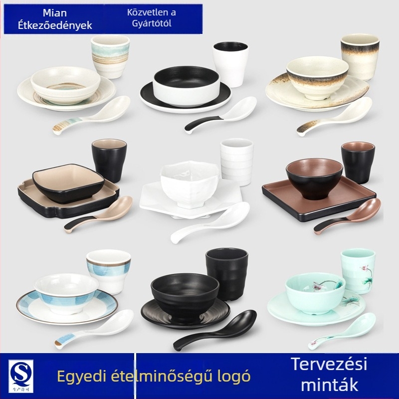 Melamin étkészlet – négy darabos készlet forró pot éttermeknek – ütésálló, több mintázat, logó nyomtatva