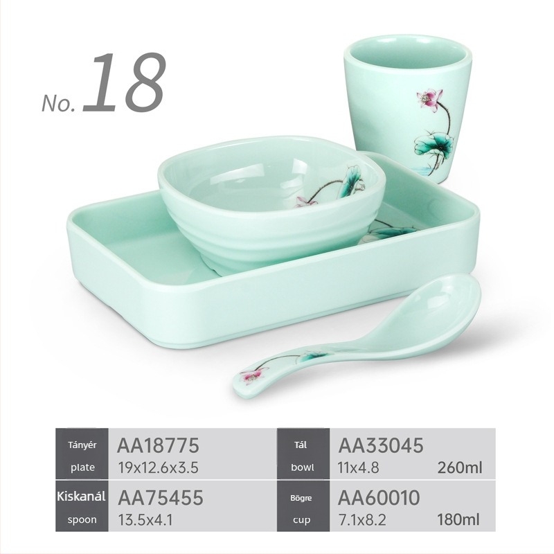 Melamin étkészlet – négy darabos készlet forró pot éttermeknek – ütésálló, több mintázat, logó nyomtatva