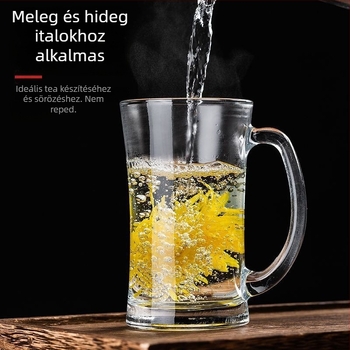 Hőálló vastag üveg teás pohár fogantyúval, kínai stílusú, fedéllel