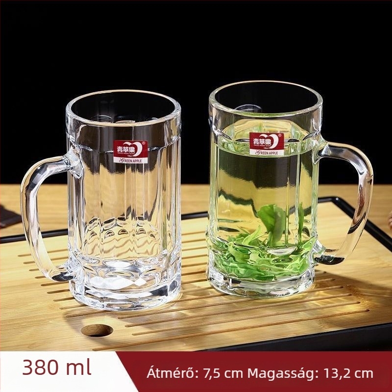 Hőálló vastag üveg teás pohár fogantyúval, kínai stílusú, fedéllel