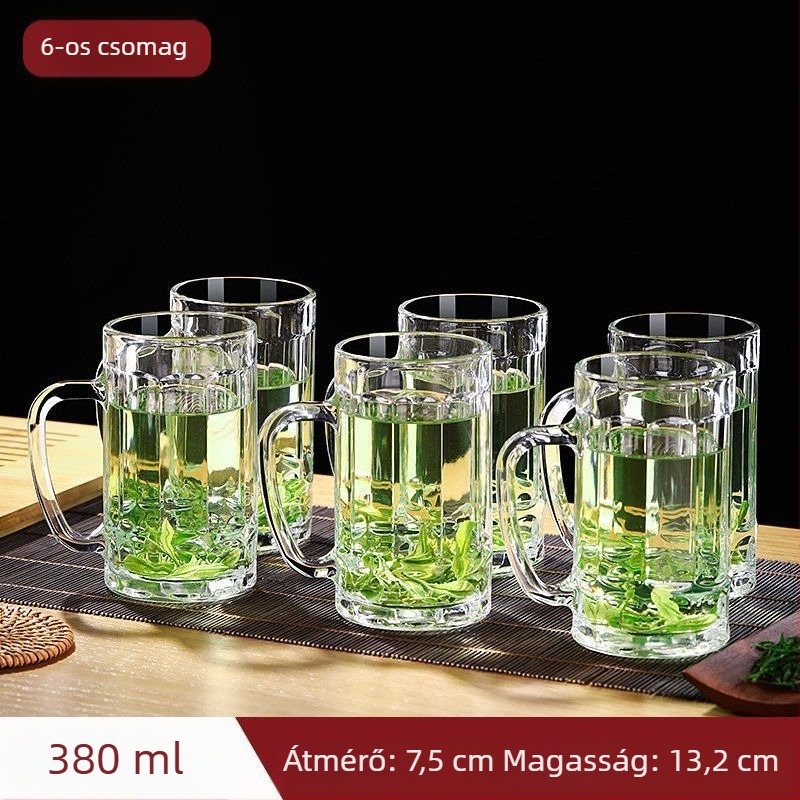 Hőálló vastag üveg teás pohár fogantyúval, kínai stílusú, fedéllel