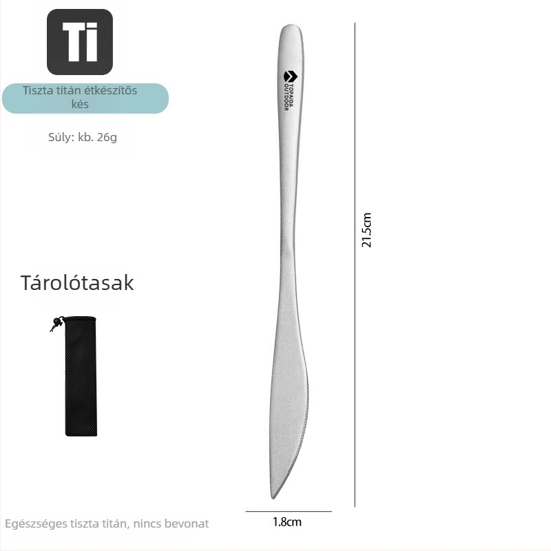 Titánium kemping étkészlet – 4 darab: kés, villa, kanál és evőpálcikák; hordozható, kültéri stílus