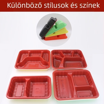 Négy- vagy öt rekeszes egyszer használatos ebédes doboz, élelmiszer-biztonságú vastag műanyagból, téglalap alakú kiszerelés