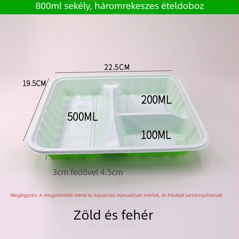Négy- vagy öt rekeszes egyszer használatos ebédes doboz, élelmiszer-biztonságú vastag műanyagból, téglalap alakú kiszerelés