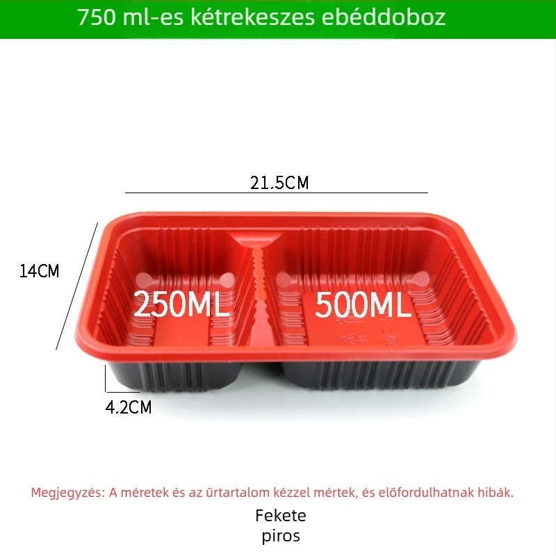 Négy- vagy öt rekeszes egyszer használatos ebédes doboz, élelmiszer-biztonságú vastag műanyagból, téglalap alakú kiszerelés