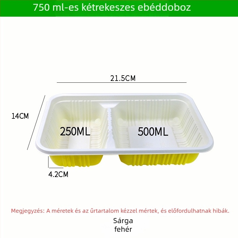 Négy- vagy öt rekeszes egyszer használatos ebédes doboz, élelmiszer-biztonságú vastag műanyagból, téglalap alakú kiszerelés