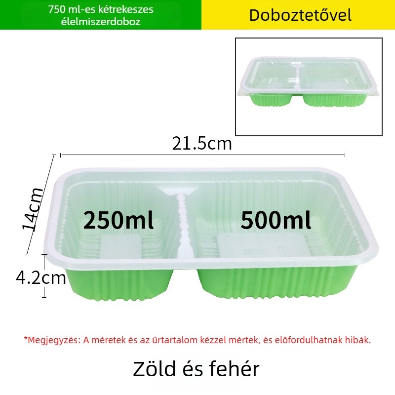Négy- vagy öt rekeszes egyszer használatos ebédes doboz, élelmiszer-biztonságú vastag műanyagból, téglalap alakú kiszerelés