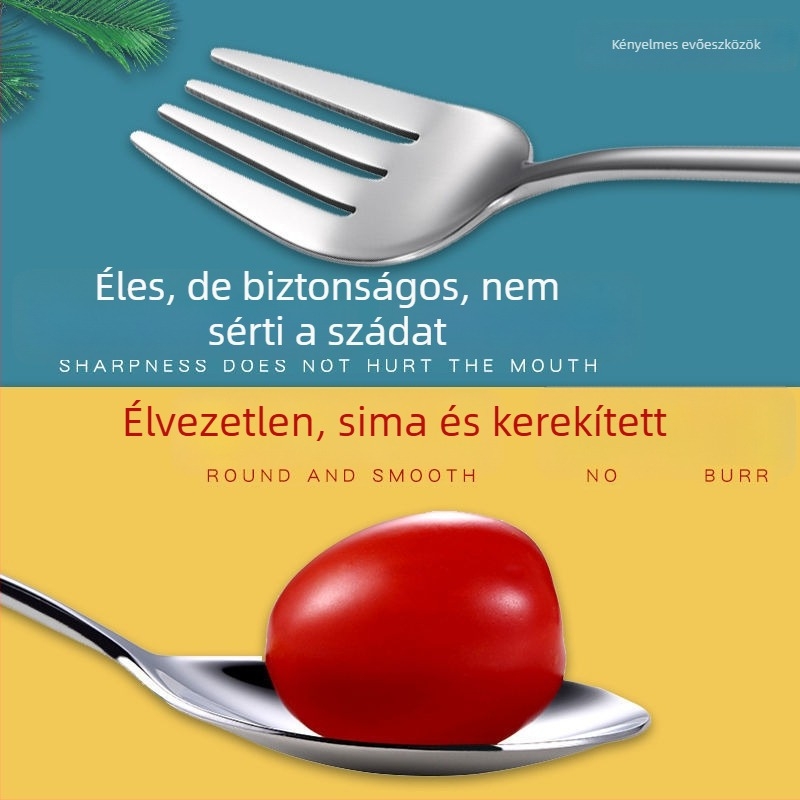 304 rozsdamentes acélból készült hordozható evőeszköz készlet hosszú nyéllel – kanál, villa és evőpálcák utazáshoz