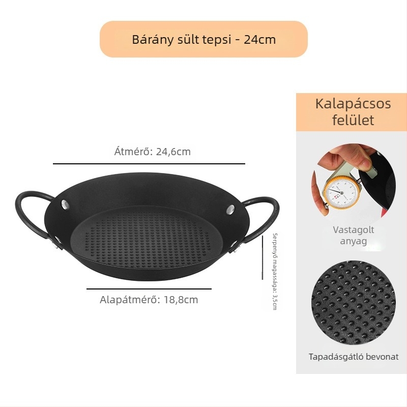 Sík aljzatú tapadásmentes grill serpenyő (Vas, Kör alakú, Hordozható, Könnyen tisztítható)