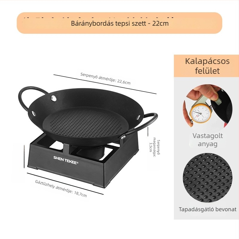 Sík aljzatú tapadásmentes grill serpenyő (Vas, Kör alakú, Hordozható, Könnyen tisztítható)