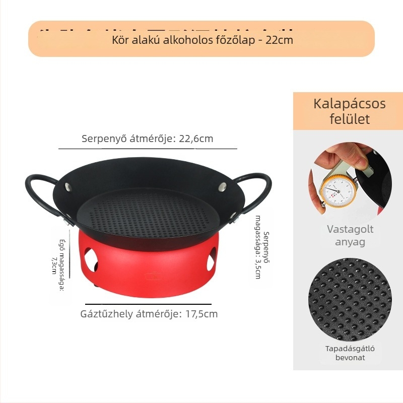 Sík aljzatú tapadásmentes grill serpenyő (Vas, Kör alakú, Hordozható, Könnyen tisztítható)