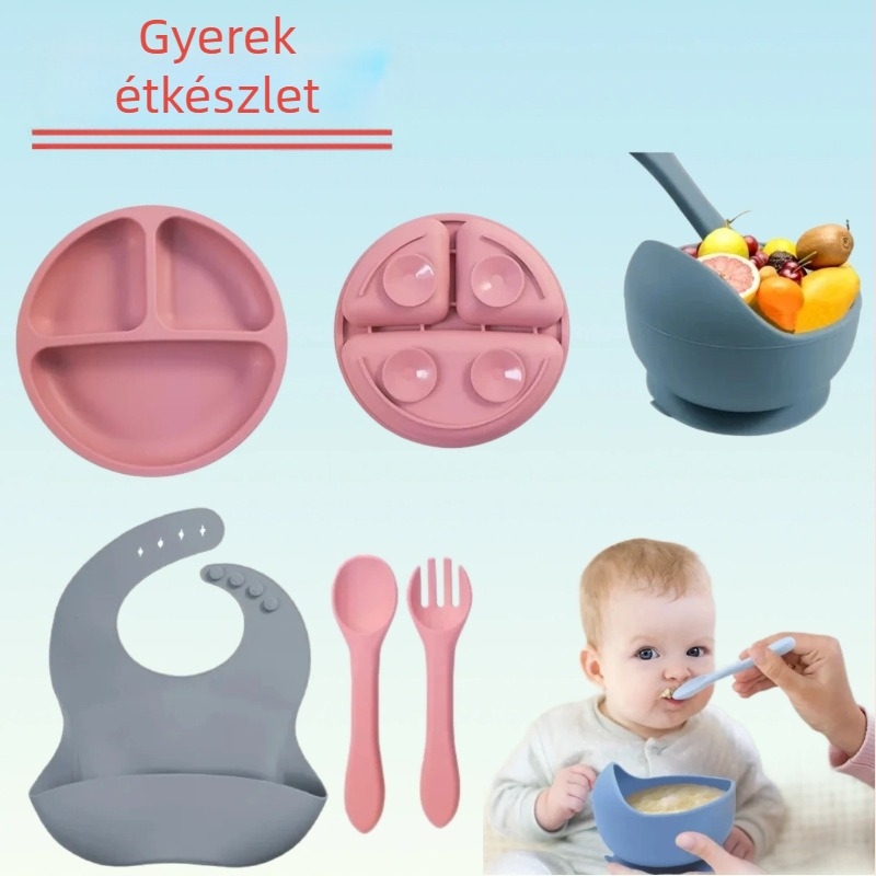 Gyerekeknek szánt szilikon étkészlet — szilikon tányér (termékkód: Silicone dinner plate), 6 hónaptól kezdve, egyszerű stílus