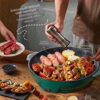 Otthoni használatra szánt többfunkciós elektromos grillserpenyő, kompakt, mindent egyben, koreai stílusú