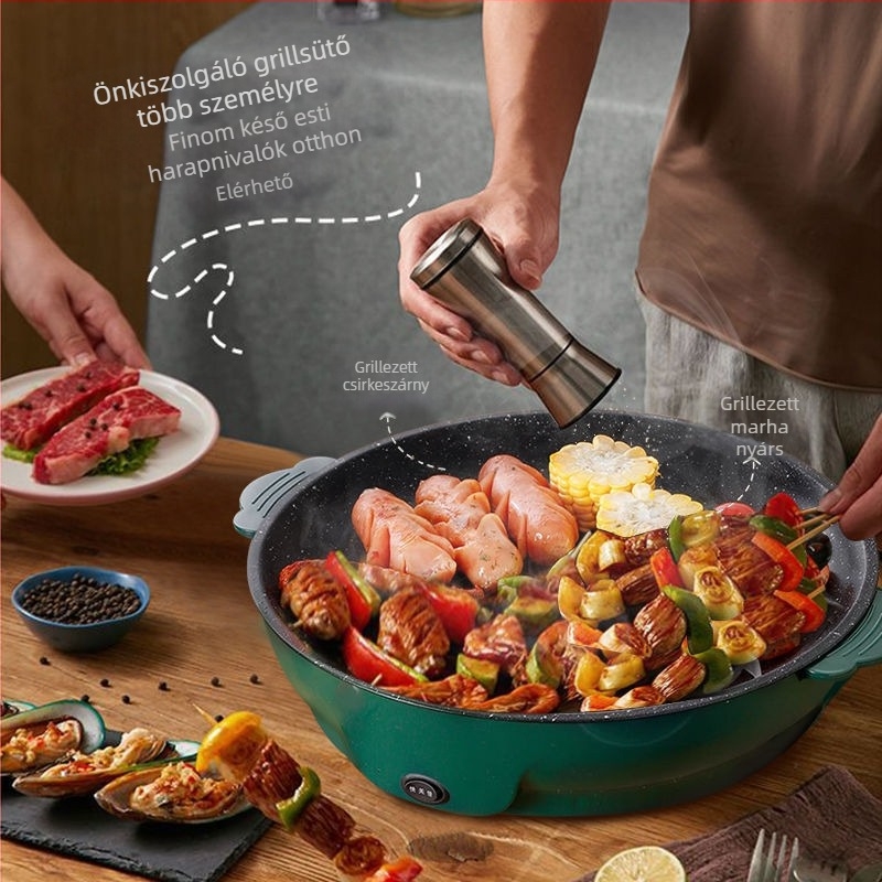 Otthoni használatra szánt többfunkciós elektromos grillserpenyő, kompakt, mindent egyben, koreai stílusú