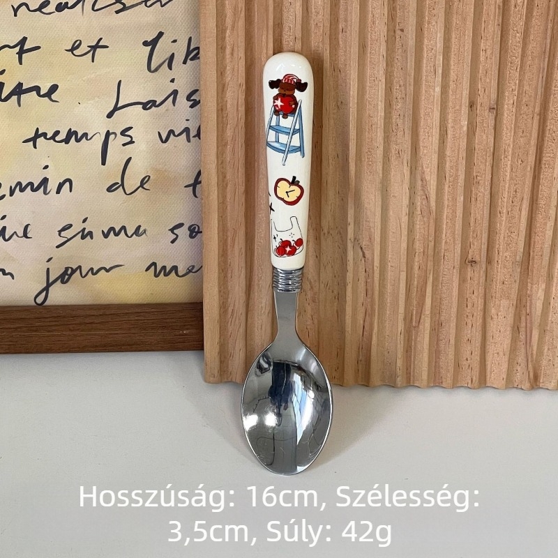 Aranyos gyerekeknek való 304 rozsdamentes acél evőeszköz készlet — kés, villa, kanál és evőpálcika; többfunkciós, gépi polírozott felülettel