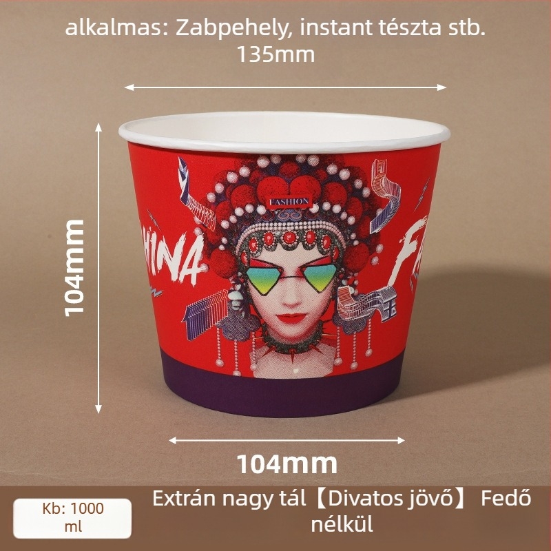 Egyszer használatos papírtál fedővel, megerősített kerek forma, nyomtatott logó, testreszabható feldolgozás