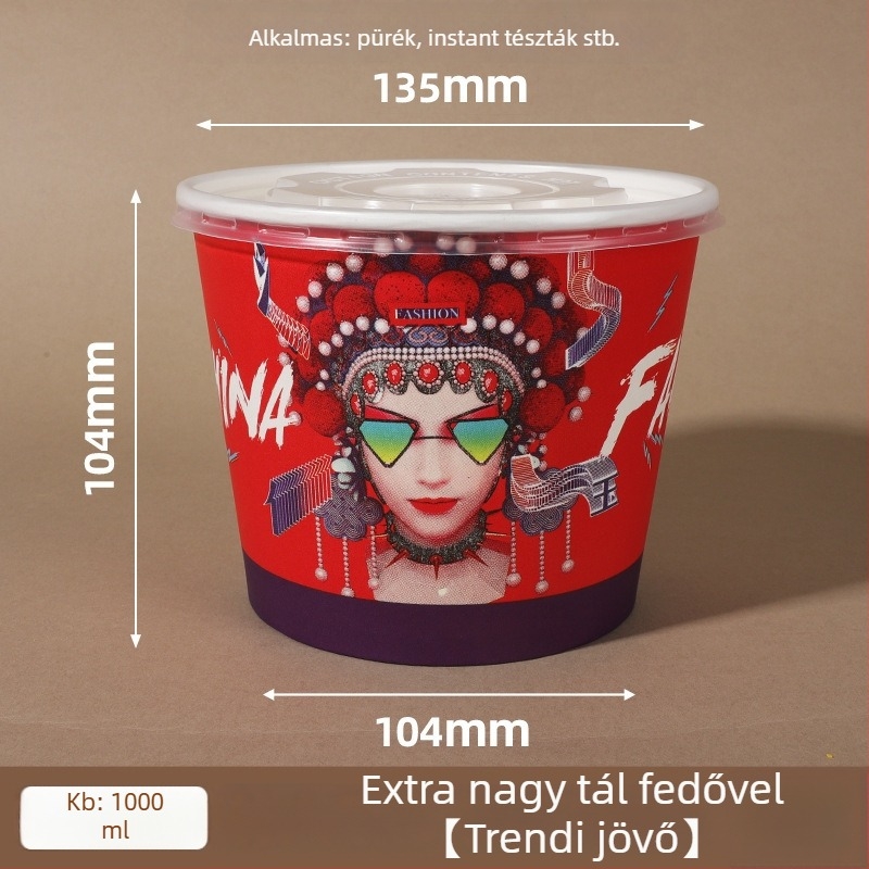 Egyszer használatos papírtál fedővel, megerősített kerek forma, nyomtatott logó, testreszabható feldolgozás