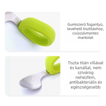Baba önálló evéséhez tervezett villa és kanál készlet görbített végű, szilikon/PPSU/rozsdamentes acél, 2 darabos, 6 hónapos kortól