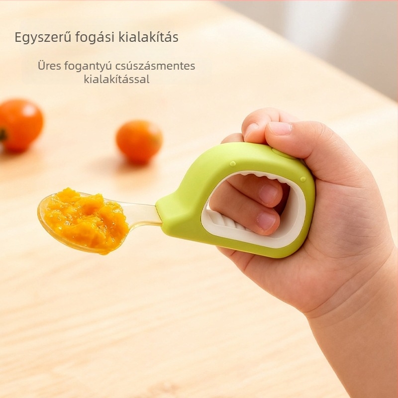 Baba önálló evéséhez tervezett villa és kanál készlet görbített végű, szilikon/PPSU/rozsdamentes acél, 2 darabos, 6 hónapos kortól