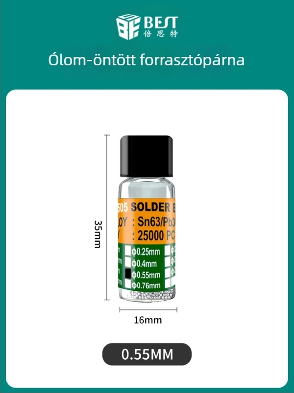 BEST szilárdmagos ón-tin golyók 63/37 ötvözet, BGA forrasztáshoz, alacsony hőmérséklet, félgömbök, márka szám 0,76