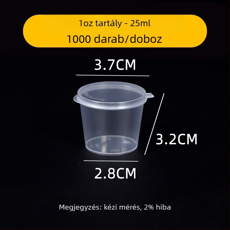 Egyszer használatos szósz tál kapuval ételkiszállításhoz, kerek alakú, élelmiszer-minőségű PP, 1000 db, mikrohullámú sütőben is használható