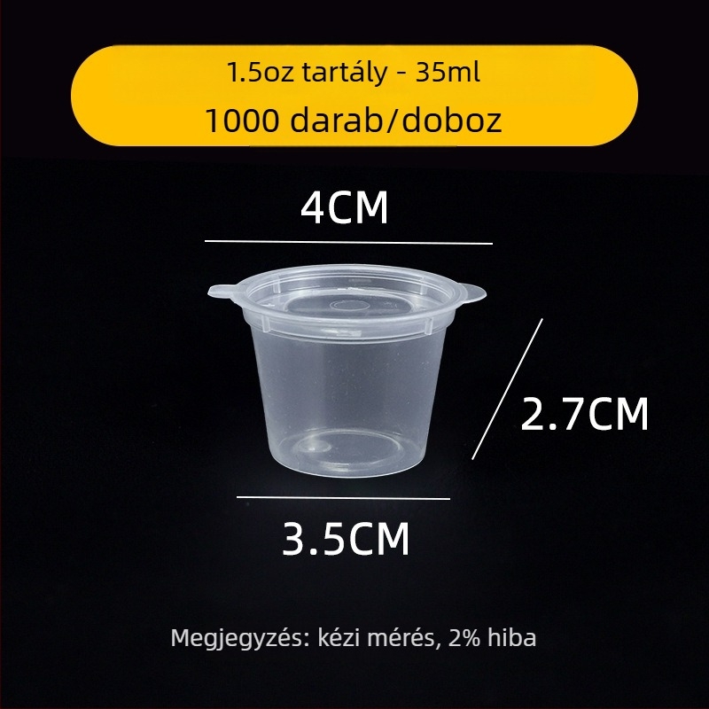 Egyszer használatos szósz tál kapuval ételkiszállításhoz, kerek alakú, élelmiszer-minőségű PP, 1000 db, mikrohullámú sütőben is használható