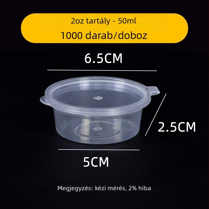 Egyszer használatos szósz tál kapuval ételkiszállításhoz, kerek alakú, élelmiszer-minőségű PP, 1000 db, mikrohullámú sütőben is használható
