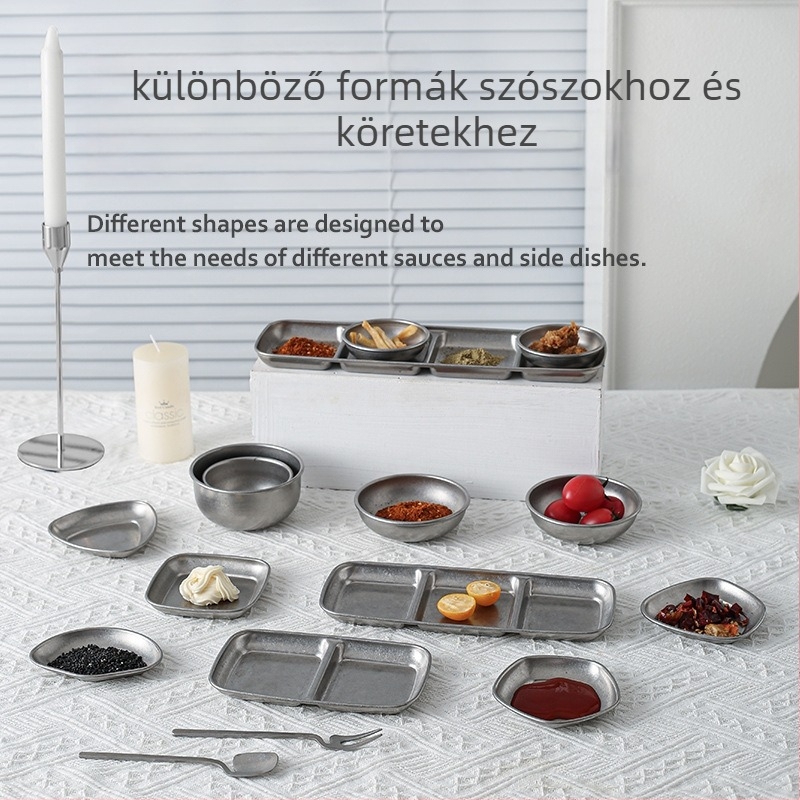 Vastagított 304 rozsdamentes acél Mártástál – kör alakú, retro stílusú, hópehely-szürke mintával, mikróhullámú sütőben használható