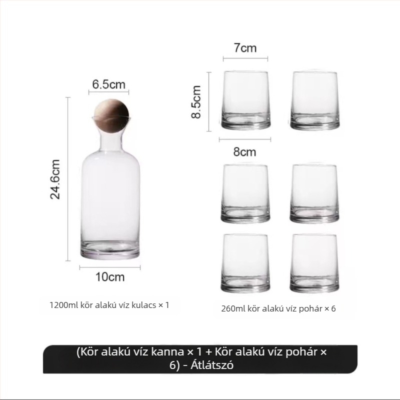 Otthoni üvegpohár és gyümölcslé kanna készlet, könnyű luxus stílus, hőálló üveg, nagy kapacitás