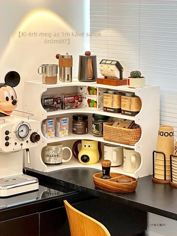 Sarokasztalhoz tervezett tároló állvány pohártartóval és étkezőszekrénnyel, modell H1259