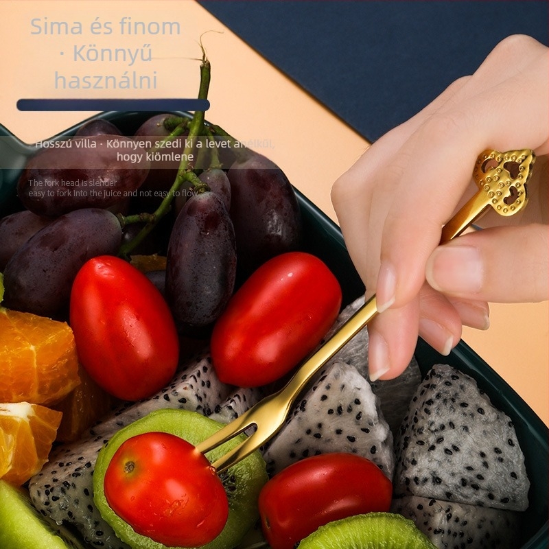 Kétfogú gyümölcskés, rozsdamentes acélból, modern minimalist stílus, virágos mintázat, tükörfényes felület