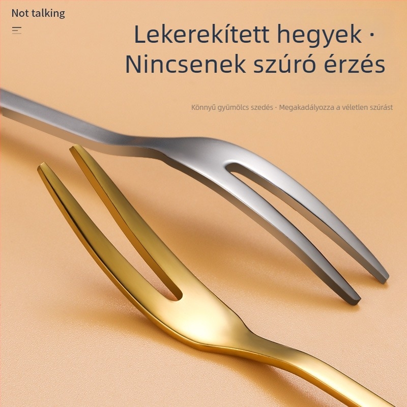 Kétfogú gyümölcskés, rozsdamentes acélból, modern minimalist stílus, virágos mintázat, tükörfényes felület