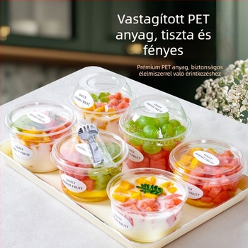 Egyszer használatos desszert pohár jégpor (ice powder) és gyümölcssaláta csomagolásához; kereskedelmi standokhoz ideális; mikrohullámú sütő nem használható; logónyomtatás lehetséges; gyártási engedély Suxk16-204-03078