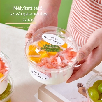 Egyszer használatos desszert pohár jégpor (ice powder) és gyümölcssaláta csomagolásához; kereskedelmi standokhoz ideális; mikrohullámú sütő nem használható; logónyomtatás lehetséges; gyártási engedély Suxk16-204-03078