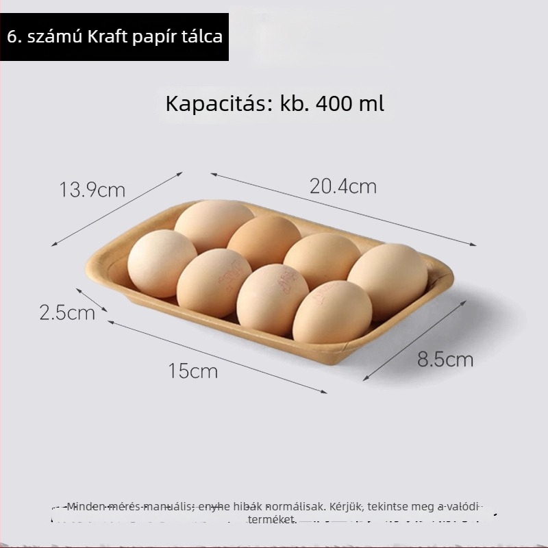 Kraft papírból készült egyszer használatos tányérok, téglalap alakú, kapacitás 500, dobozban 20 db, biodegradábilis