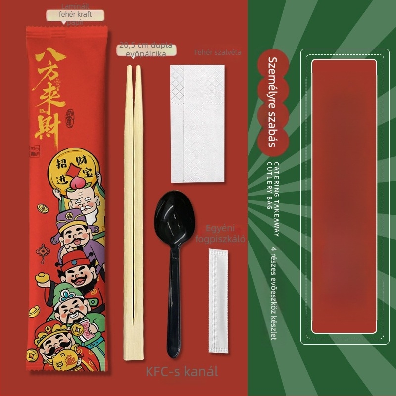 Egyszer használatos négy darabos evőeszköz-készlet – bambusz, ideális cateringhez és elvitelre, logónyomás elérhető, testre szabható