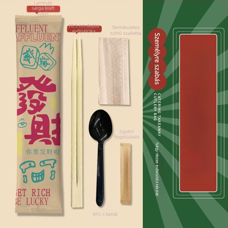 Egyszer használatos négy darabos evőeszköz-készlet – bambusz, ideális cateringhez és elvitelre, logónyomás elérhető, testre szabható