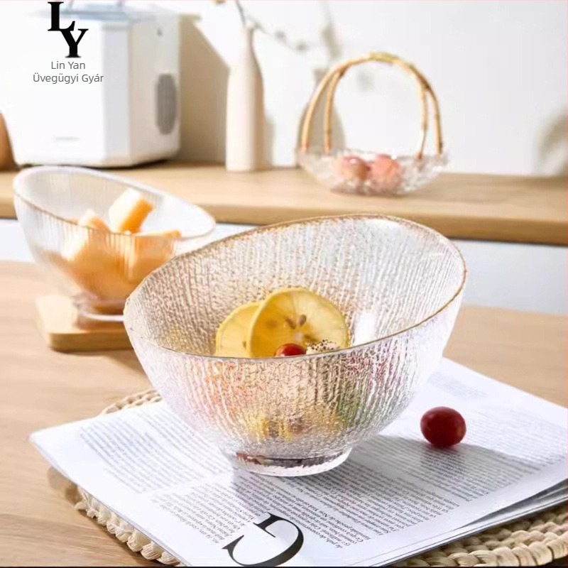 Üvegből készült ovális salátás tál, modern minimalist stílus, hőálló üveg, mikrohullámú sütő nem használható, szállodai és éttermi használatra