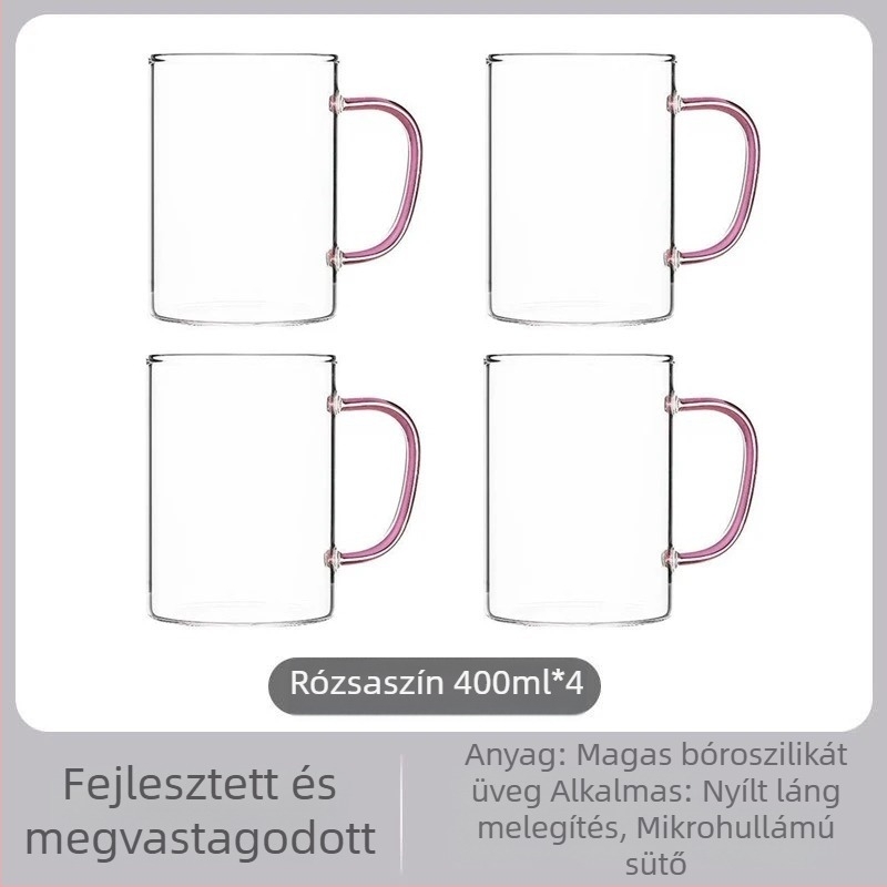 Fogantyús üvegpohár teához — magas boroszilikát üveg, kézzel fújt, környezetbarát, ütésálló, esésálló